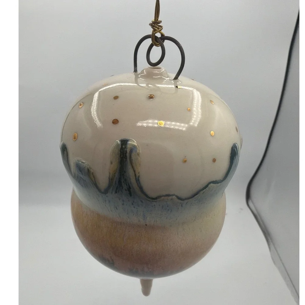 Handmade Studio Pottery Acorn Ornament Drip Glaze Gold Luster Christmas Finial